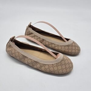 Yosi Samara Foldable Ballet Flat nude perforated dot Leather shoes 7 New